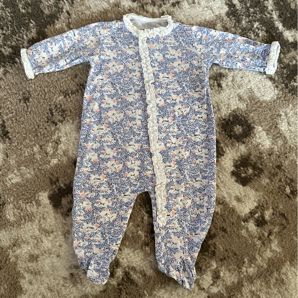 Magnetic Me Blue and Pink bunny Floral Ruffle Footie